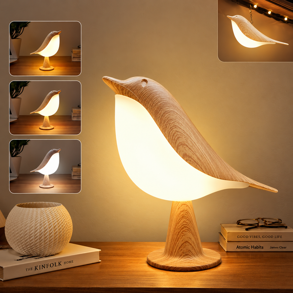 Luxury Wooden Bird LED Table Lamp — Touch Dimmable & Rechargeable