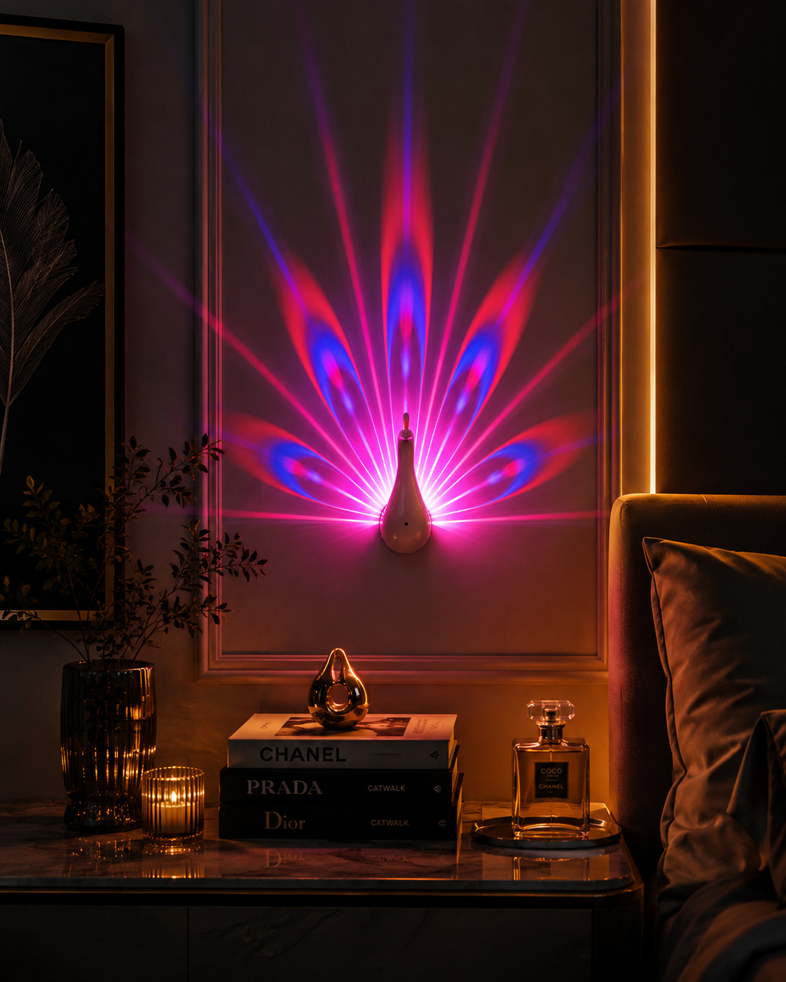Peacock Aura™ 3D LED Projection Lamp – 12 Color Modes (Rechargeable)