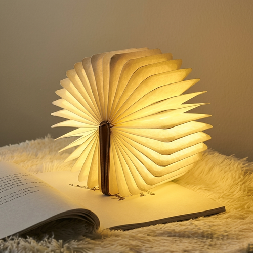 LED Wooden Book Lamp – 3 Ambient Light Modes (USB Rechargeable)